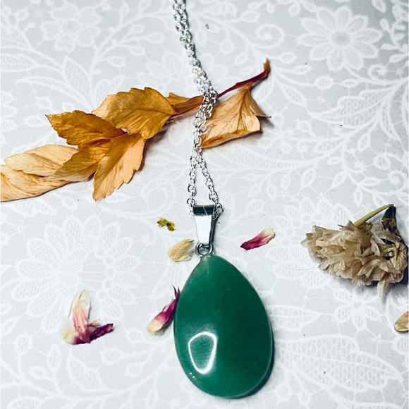 New Natural Green Chalcedony 925 Sterling Silver Handmade Water Drop Necklace - Picture 10 of 13